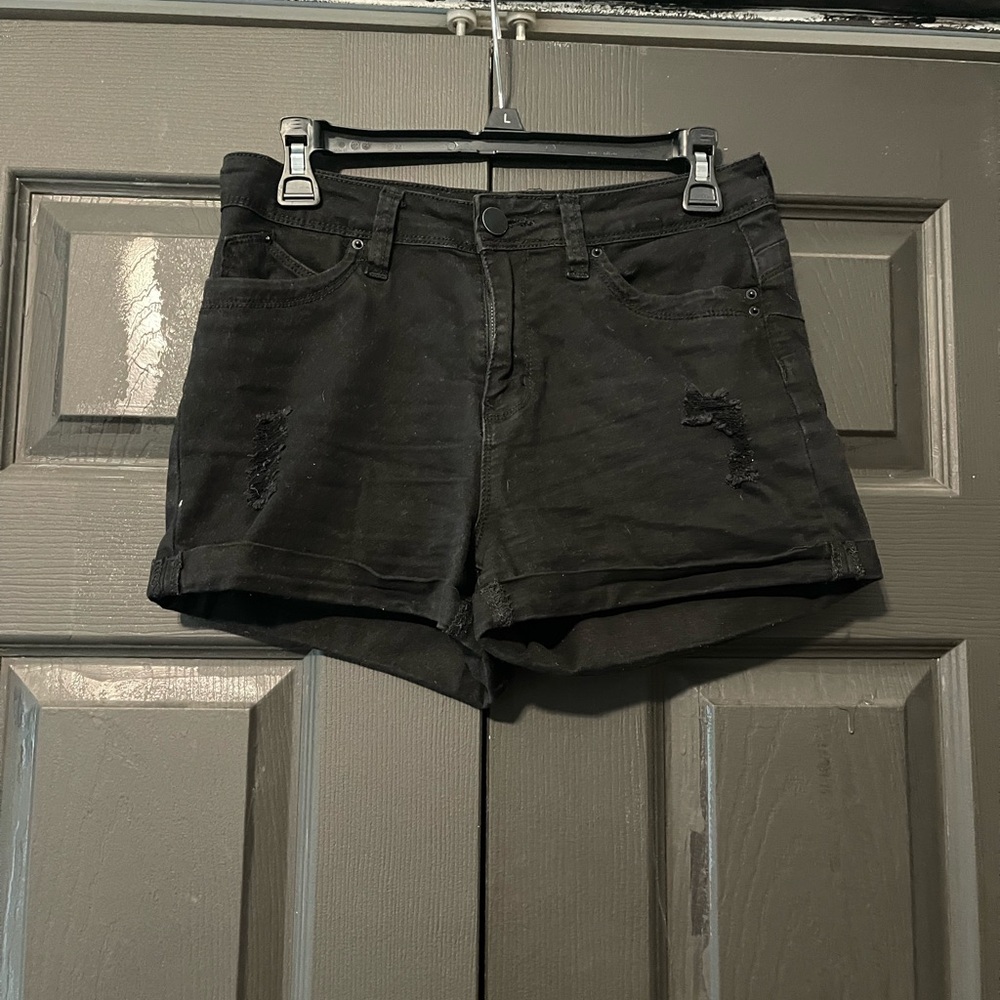 Women's Black Distressed Shorts